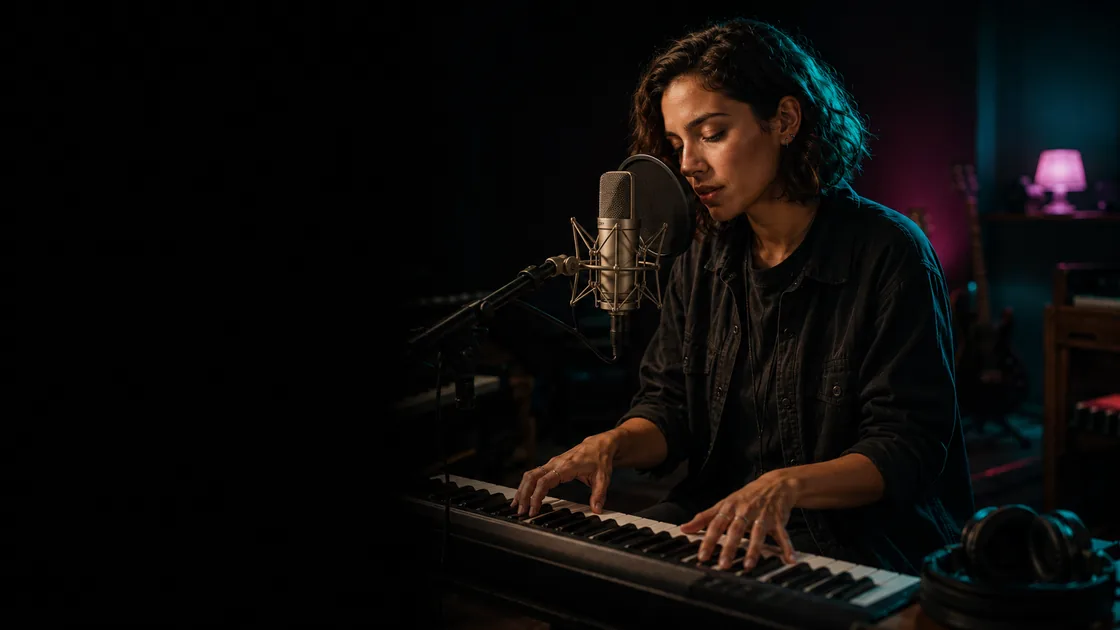 A singer and producer reworking an original song in a studio