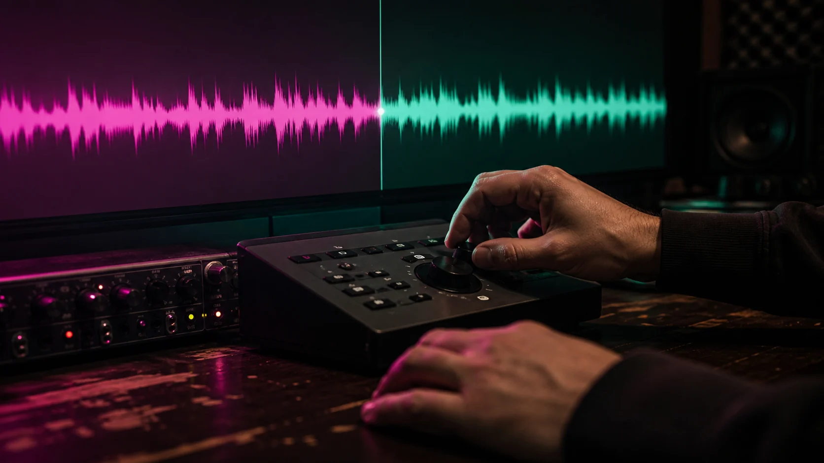 Music producer selecting a continuation boundary on an audio waveform